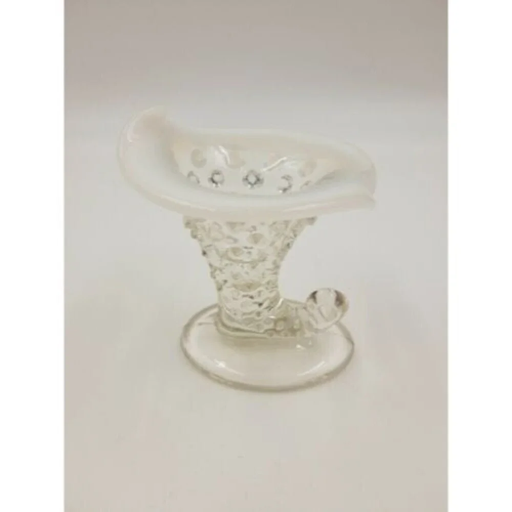 Fenton Cornucopia Hobnail Style White Opalescent Glass Small Horn Vase Art Glass